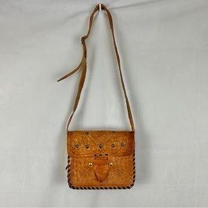 Genuine Tooled Leather Floral Boxy Shoulder Bag‎
